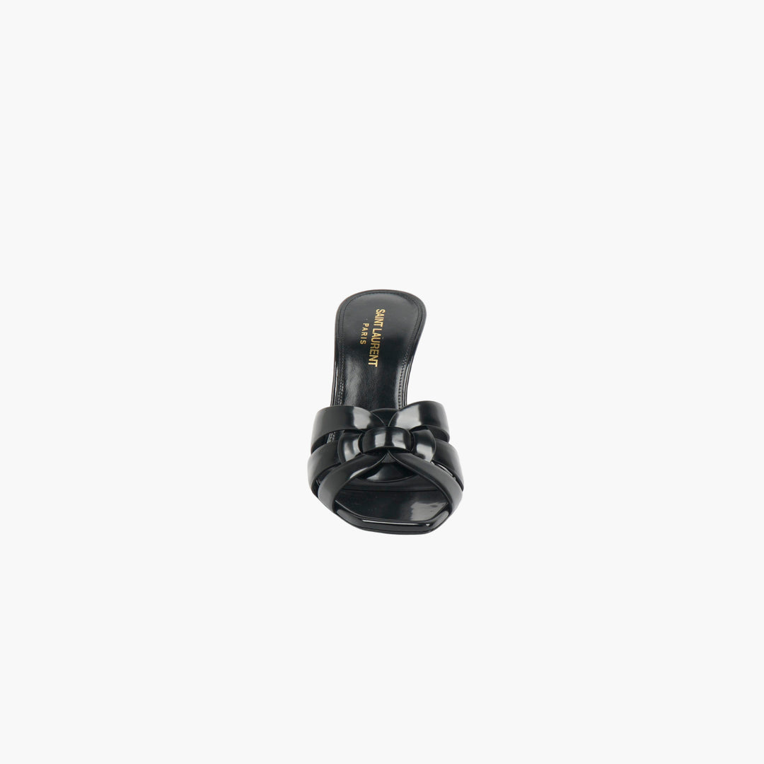 SAINT LAURENT Black Leather Sandal with High Stiletto Heel