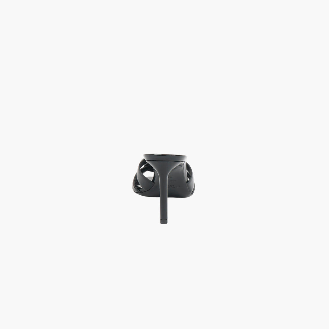 SAINT LAURENT Black Leather Sandal with High Stiletto Heel