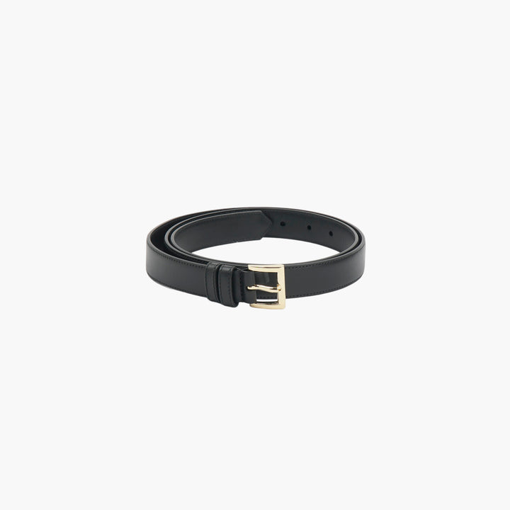 PRADA Black Leather Belt with Gold Metal Buckle