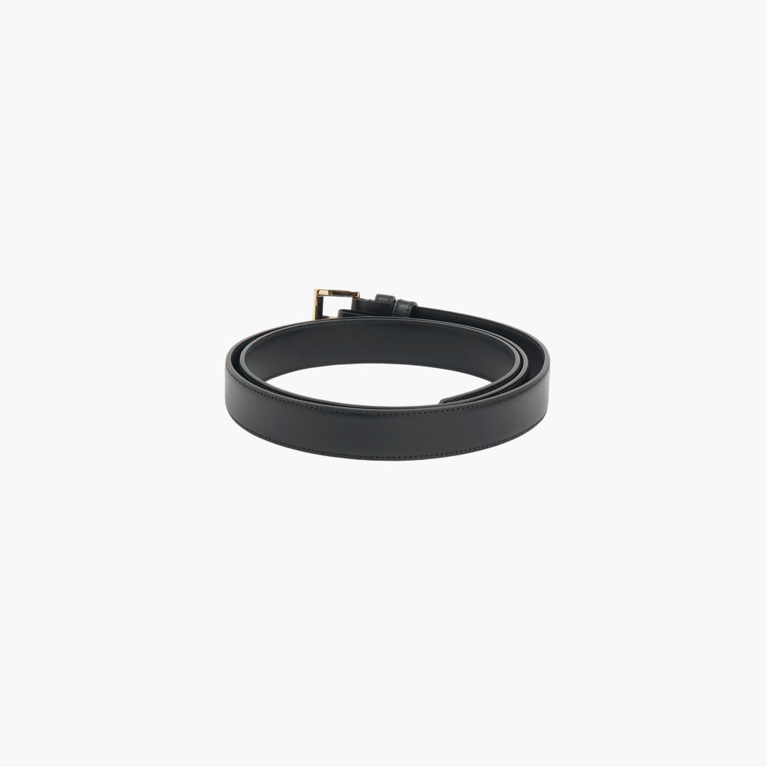 PRADA Black Leather Belt with Gold Metal Buckle