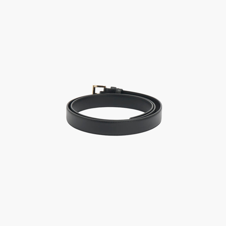 PRADA Black Leather Belt with Gold Metal Buckle