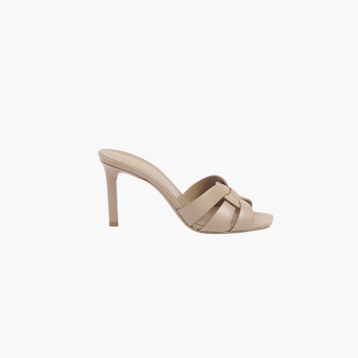 SAINT LAURENT Beige Interwoven Strap Stiletto Heels