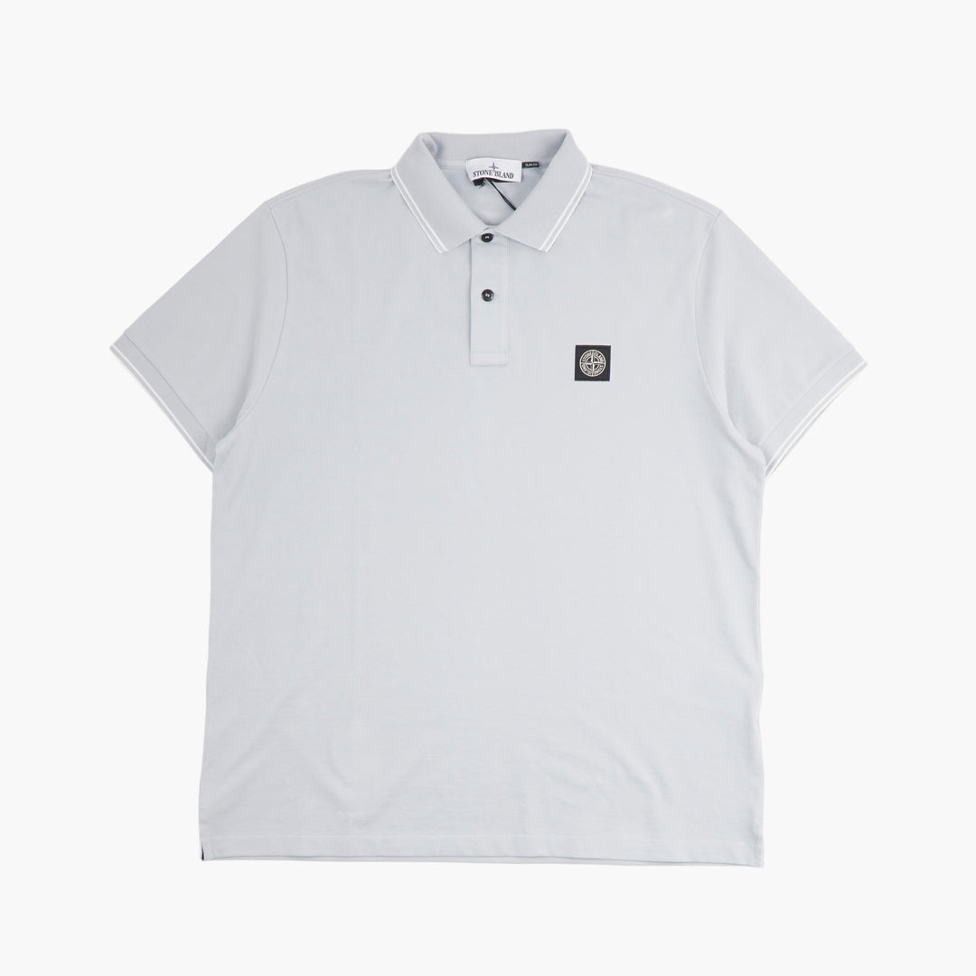 Stone Island Men's Polo Shirt Light Blue-White Cotton with Logo Patch