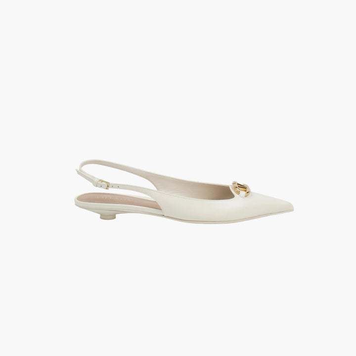 Valentino Slingback Flats in White-Gold with Gold-Tone Embellishment