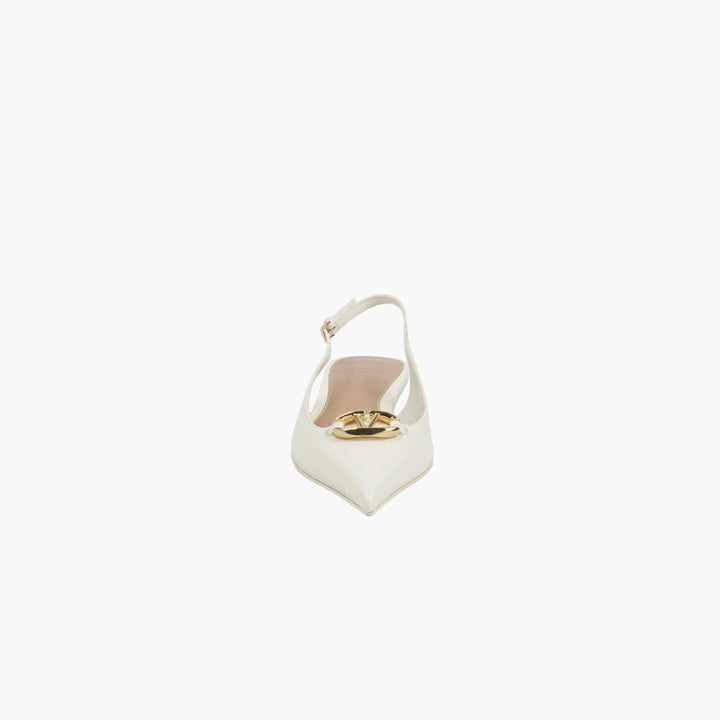 Valentino Slingback Flats in White-Gold with Gold-Tone Embellishment