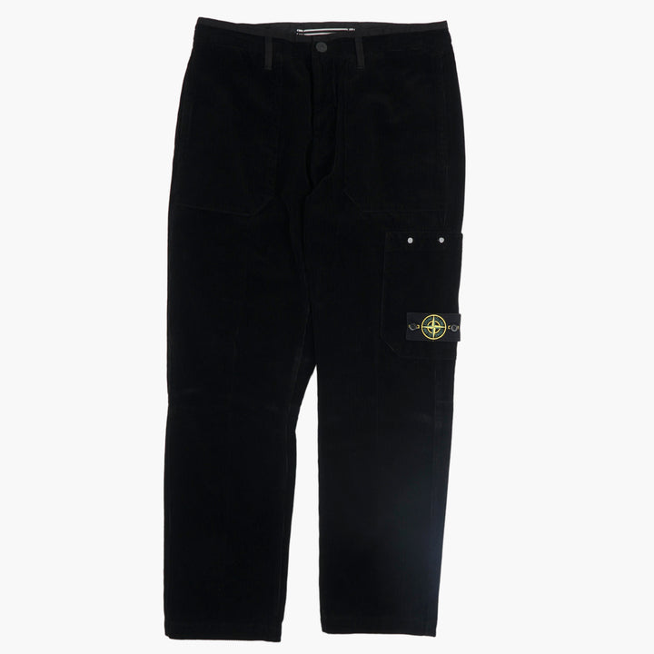 Stone Island Men's Black Cargo Pants with Signature Logo and Functional Pockets