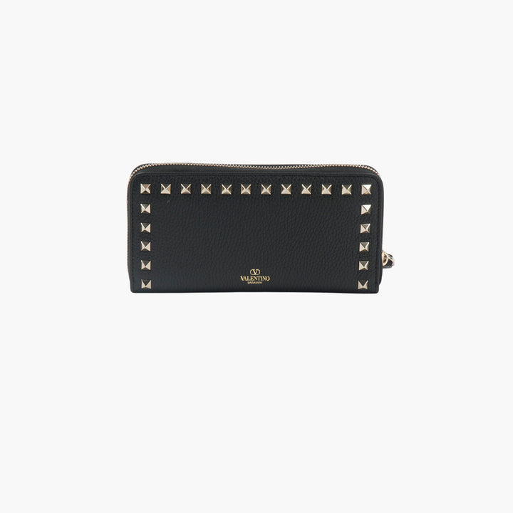 Portafoglio Valentino Rockstud in pelle nero-oro
