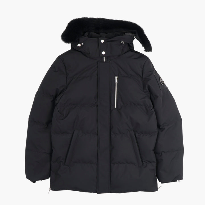Cappotto in piumino con rifiniture in pelliccia nera di Moose Knuckles