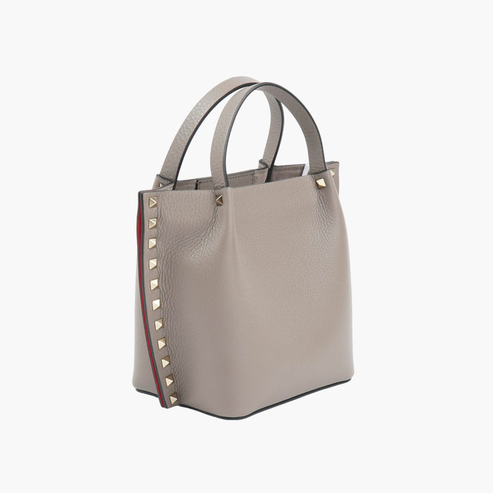 Borsa tote Valentino Rockstud in pelle color talpa