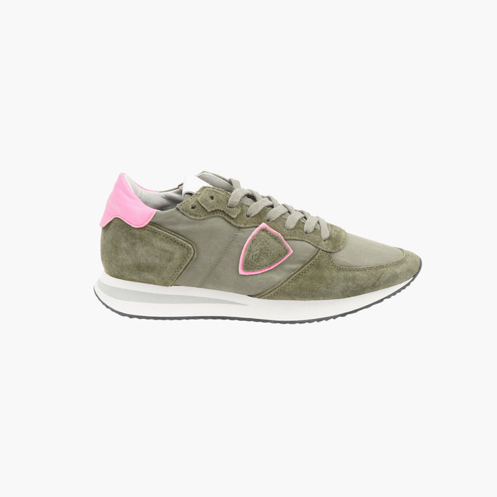 Sneakers Philippe Model in camoscio verde-fucsia