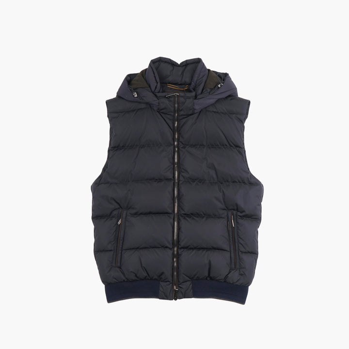 Gilet trapuntato blu Moorer con cappuccio