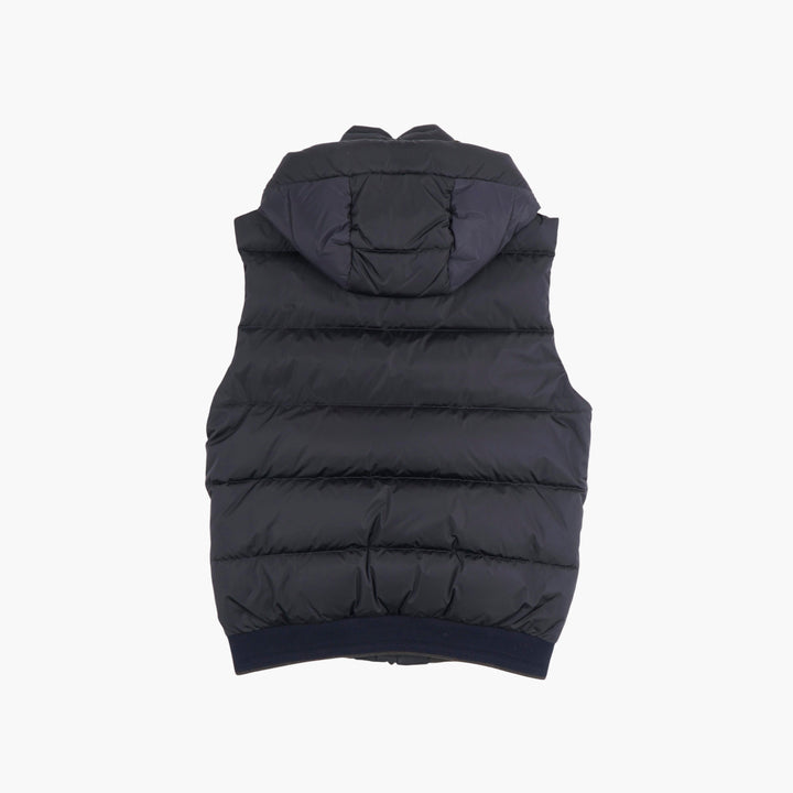 Gilet trapuntato blu Moorer con cappuccio
