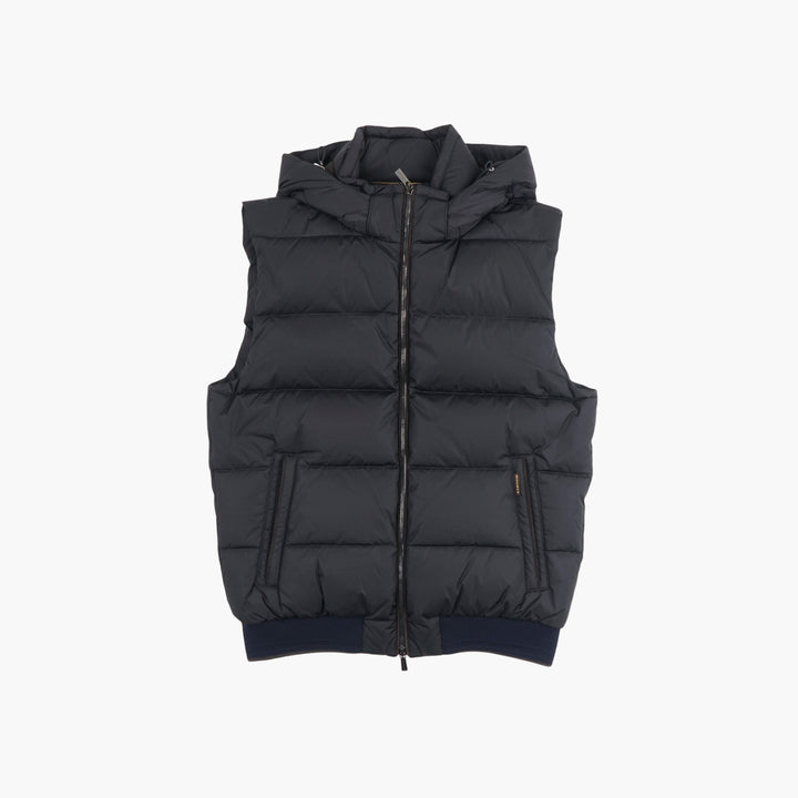 Gilet imbottito blu Moorer con cappuccio