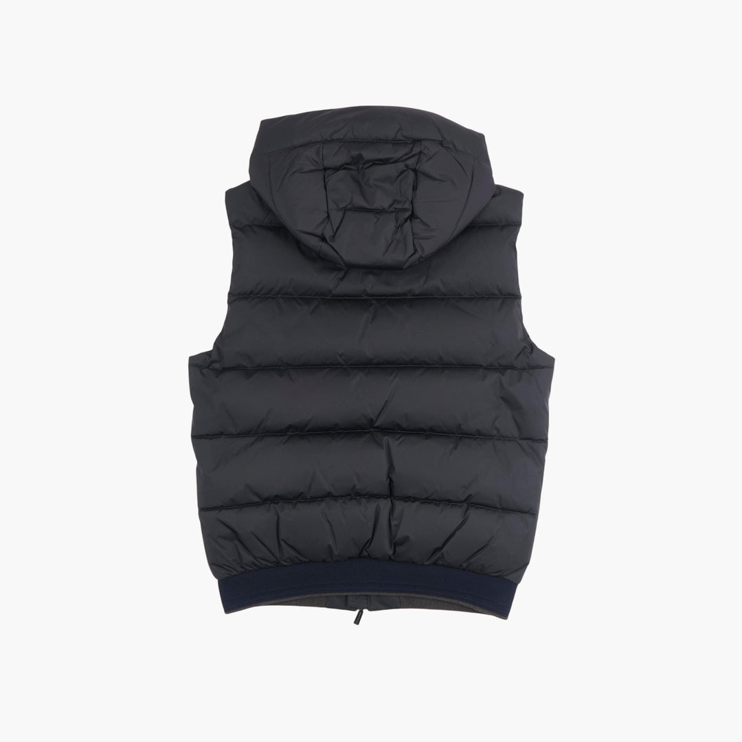 Gilet imbottito blu Moorer con cappuccio