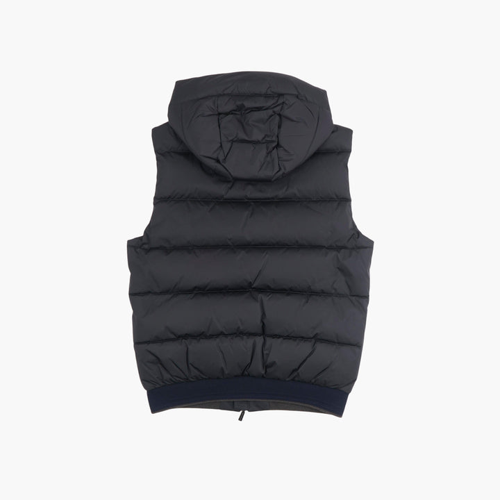 Gilet imbottito blu Moorer con cappuccio