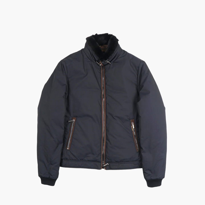 Giacca blu Moorer con collo in peluche