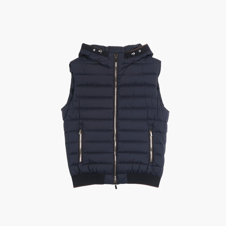 Gilet trapuntato con cappuccio blu da uomo Moorer