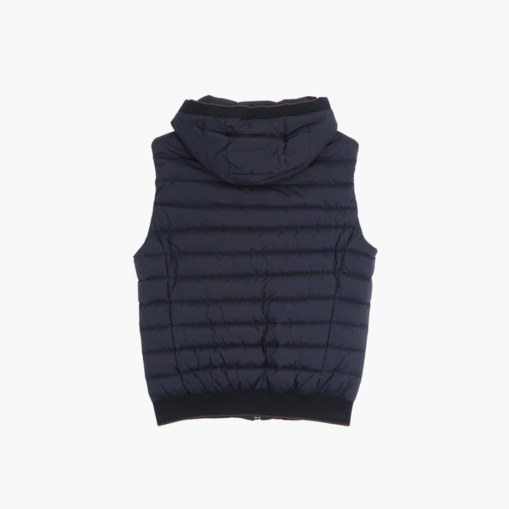 Gilet trapuntato con cappuccio blu da uomo Moorer