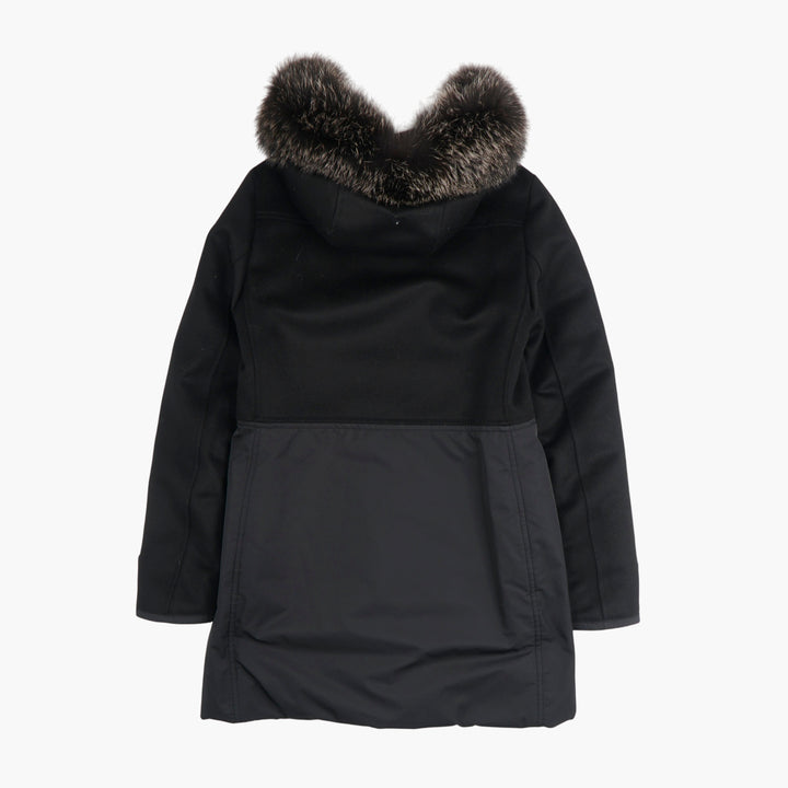 Cappotto Moorer Nero con cappuccio con bordo in pelliccia
