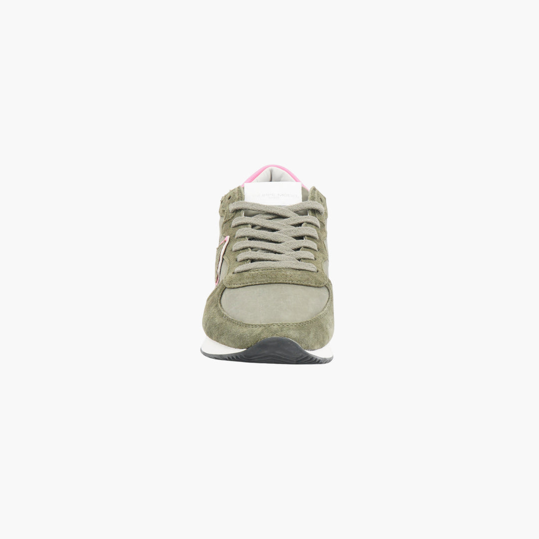 Sneakers Philippe Model in camoscio verde-fucsia