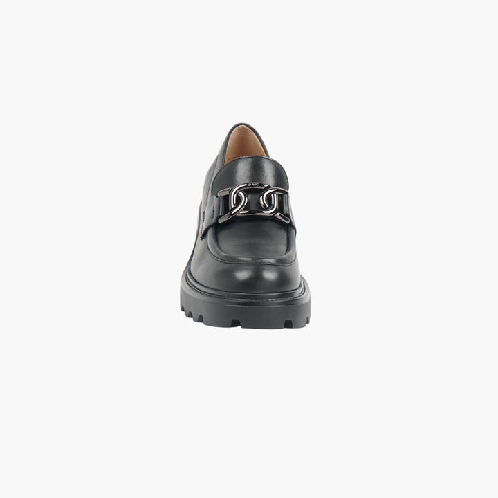 TOD'S Black Leather Loafers with Buckle