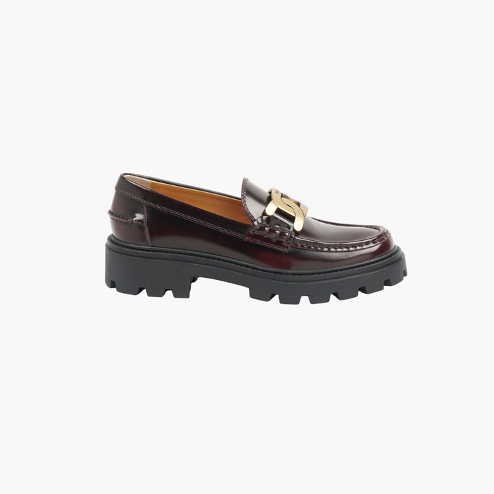 TOD'S Bordeaux-Gold Leather Loafers