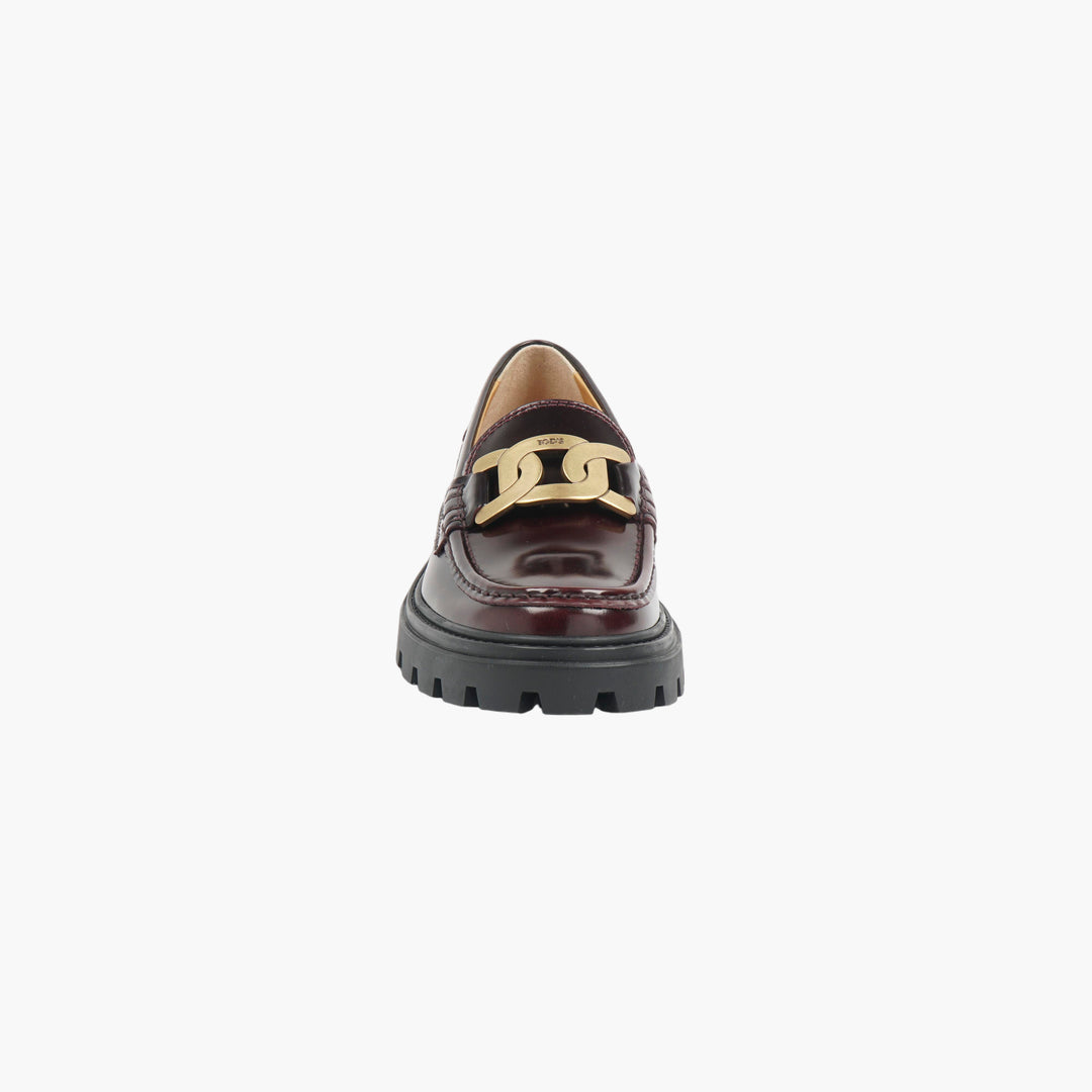 TOD'S Bordeaux-Gold Leather Loafers