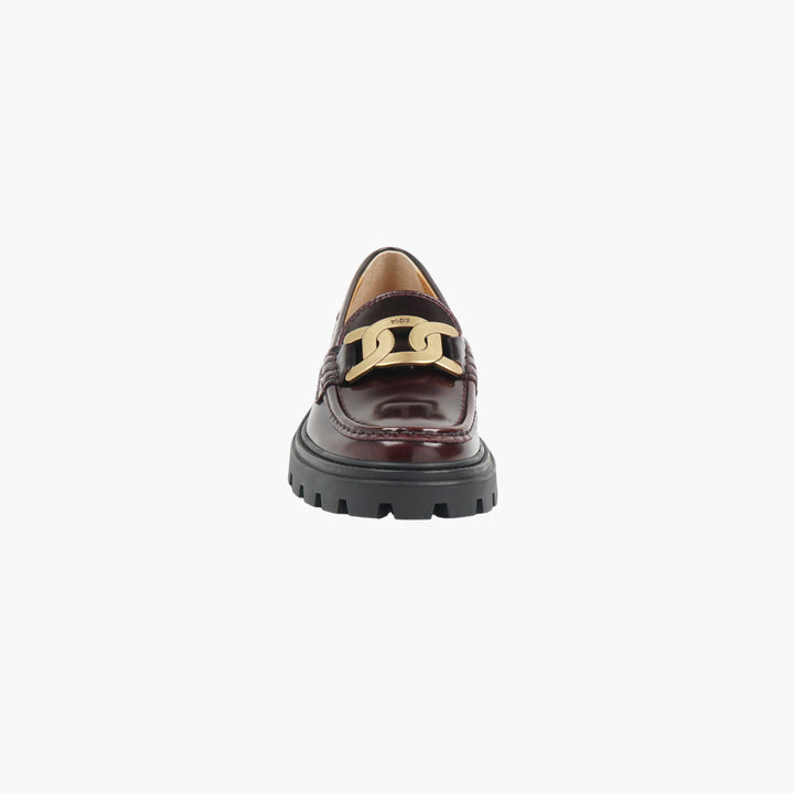 TOD'S Bordeaux-Gold Leather Loafers