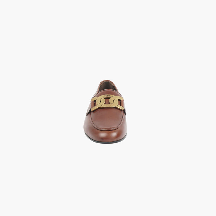 TOD'S Brown-Gold Leather Loafers