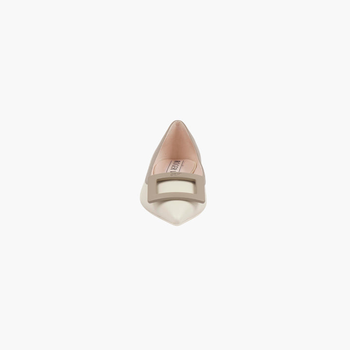 ROGER VIVIER White-Beige Buckle Flats