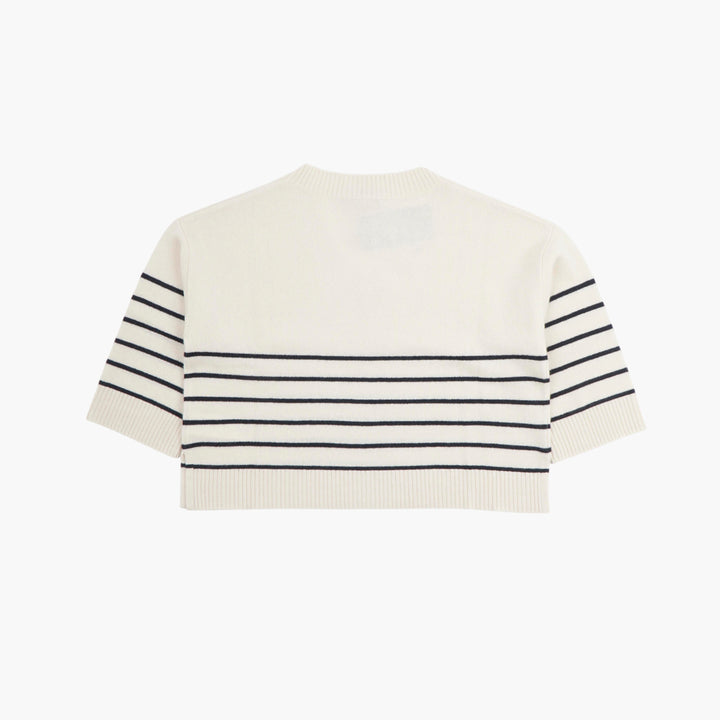 Max Mara Maglione a V a righe avorio-blu navy