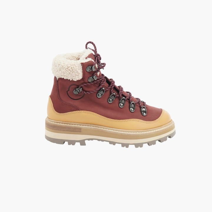 Moncler Leather Shearling Boots Bordeaux