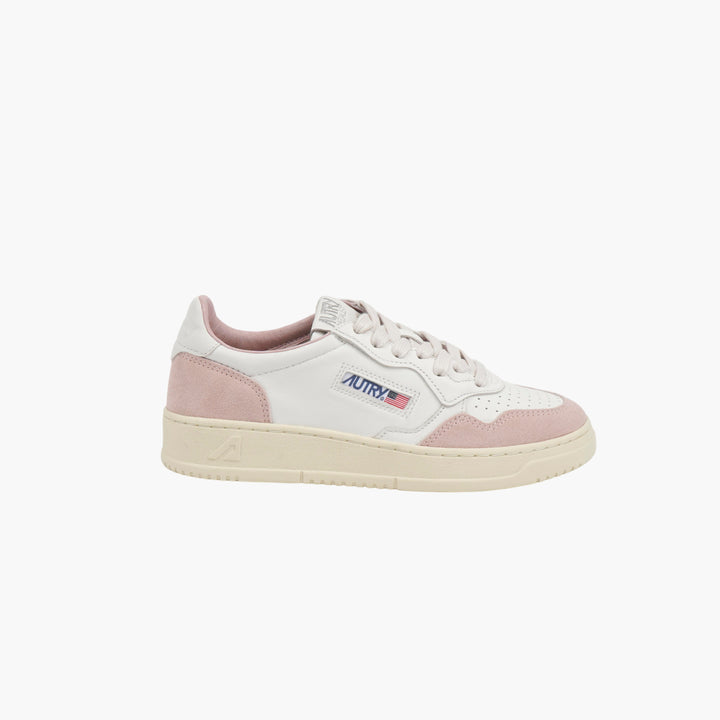 AUTRY White-Pink Leather Suede Sneakers