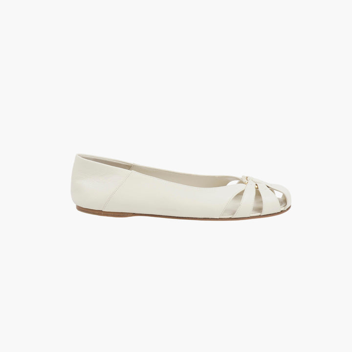 Salvatore Ferragamo White-Gold Leather Ballet Flats