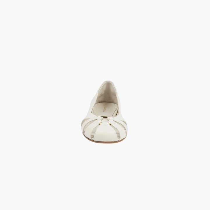 Salvatore Ferragamo White-Gold Leather Ballet Flats