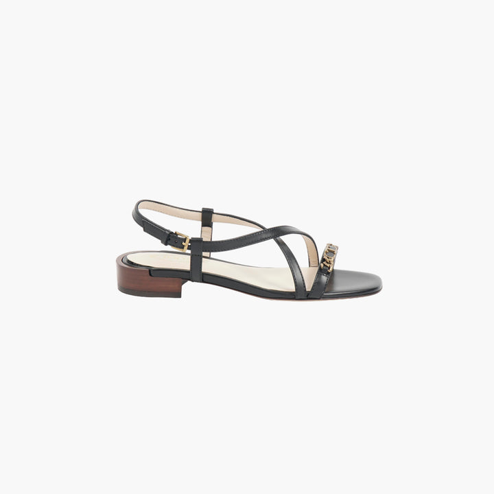 TOD'S Black Leather Sandals with Ankle Strap