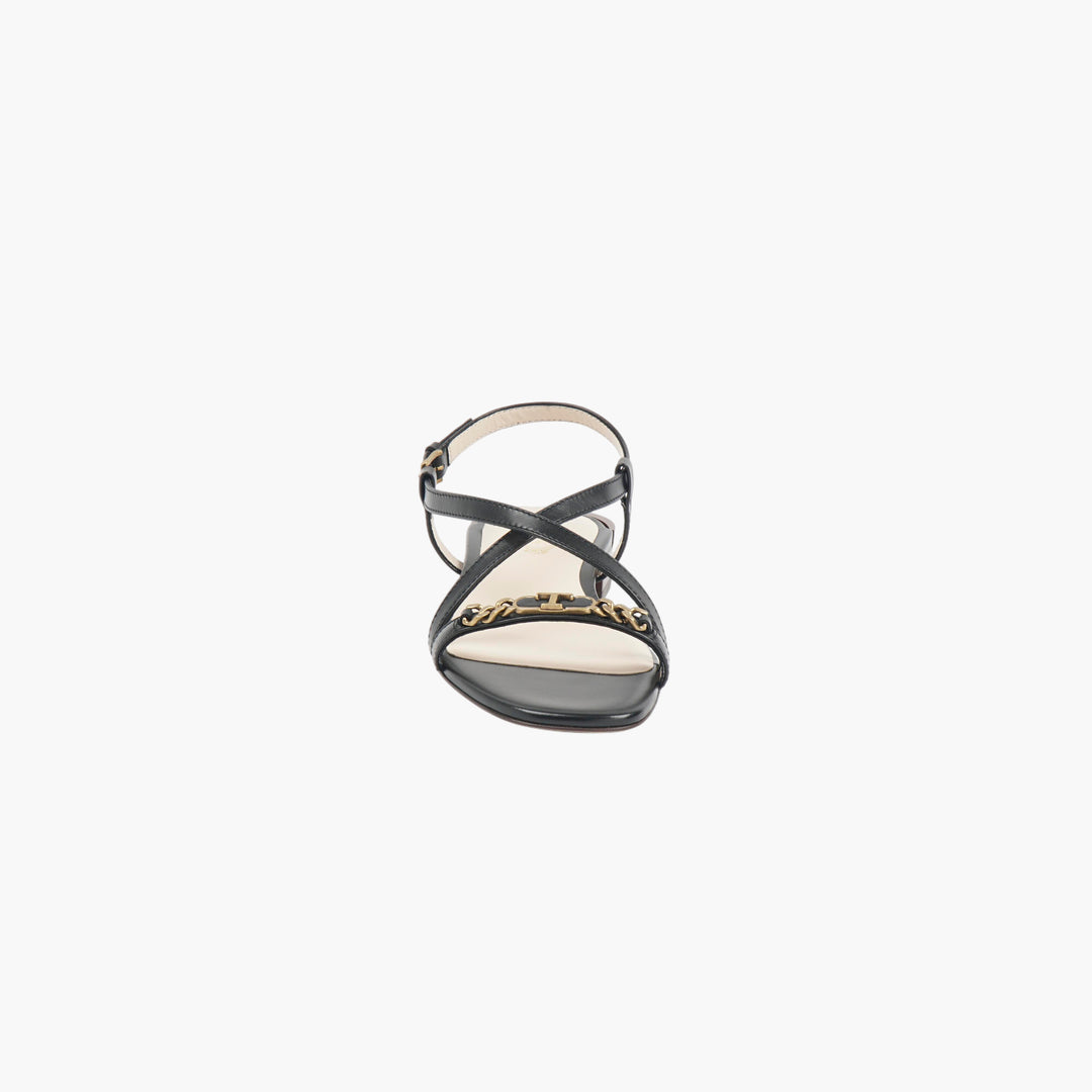 TOD'S Black Leather Sandals with Ankle Strap