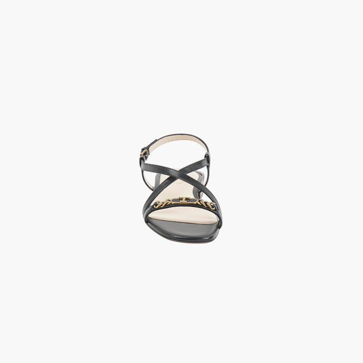 TOD'S Black Leather Sandals with Ankle Strap