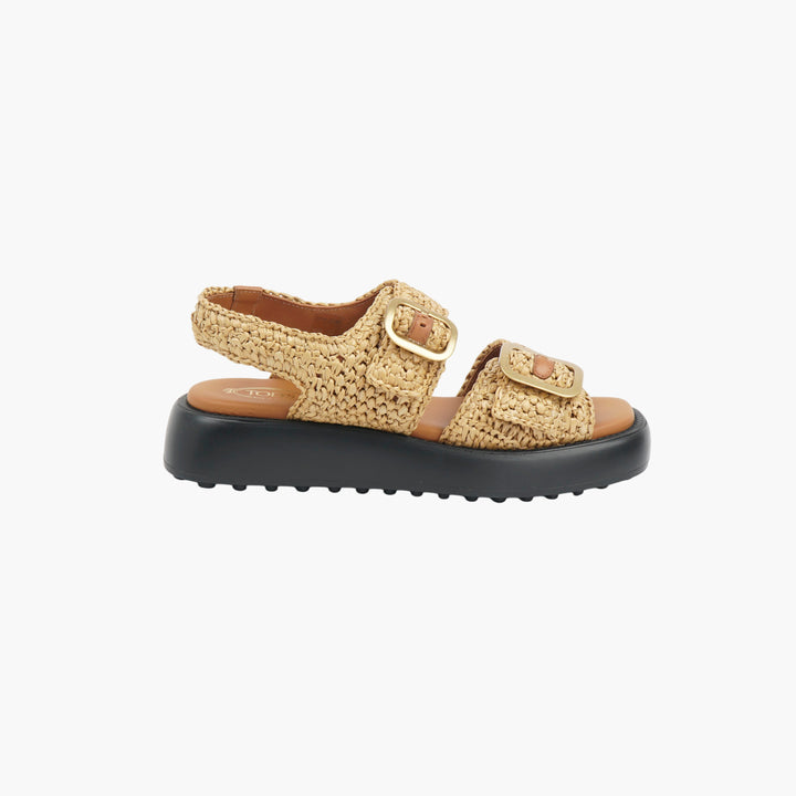 TOD'S Raffia Platform Sandals Beige-Gold