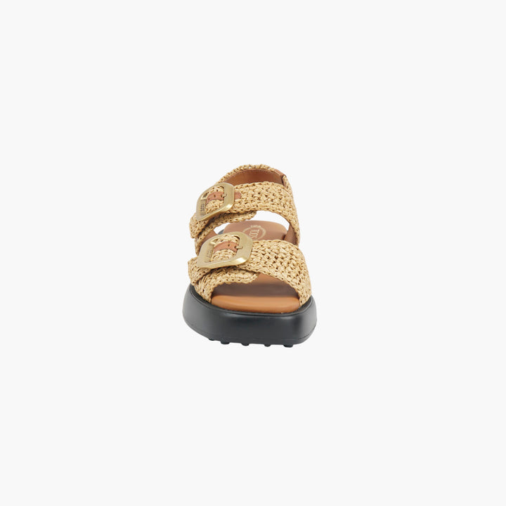 TOD'S Raffia Platform Sandals Beige-Gold