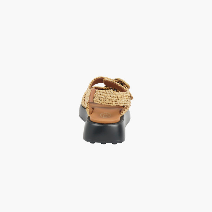 TOD'S Raffia Platform Sandals Beige-Gold