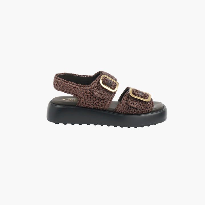 TOD'S Raffia Sandals Bordeaux-Black
