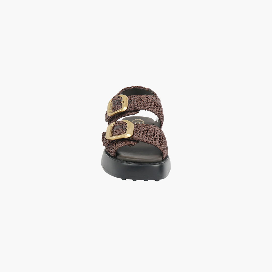 TOD'S Raffia Sandals Bordeaux-Black
