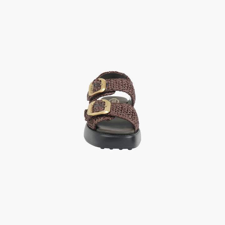 TOD'S Raffia Sandals Bordeaux-Black