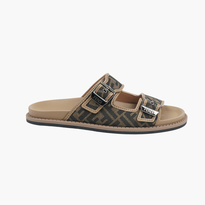 FENDI Brown-Black Slides with Buckles