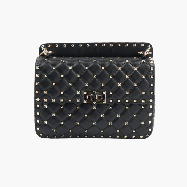 VALENTINO Black Medium Spike Nappa Bag