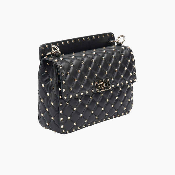 VALENTINO Black Medium Spike Nappa Bag